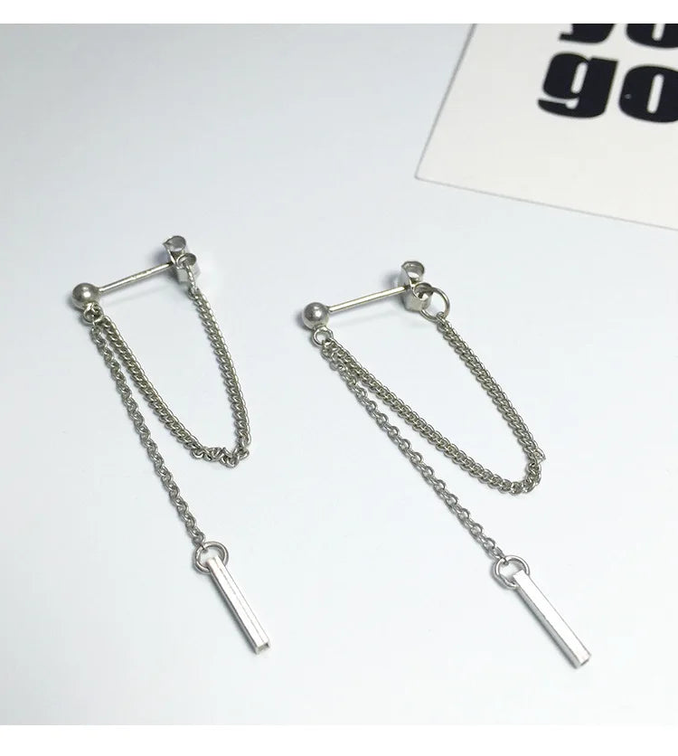 925 Silver Tassel Strip Stud Earrings for Women