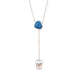 925 Silver Amazonite Heart Tassel Bear Pendant Necklace Women Fine Jewelry