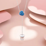 925 Silver Amazonite Heart Tassel Bear Pendant Necklace Women Fine Jewelry