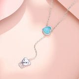 925 Silver Amazonite Heart Tassel Bear Pendant Necklace Women Fine Jewelry