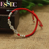 925 Silver Ancient Coins Beads Red Rope Bracelet Fortune Bangle