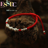 925 Silver Ancient Coins Beads Red Rope Bracelet Fortune Bangle