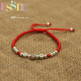 925 Silver Ancient Coins Beads Red Rope Bracelet Fortune Bangle