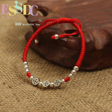 925 Silver Ancient Coins Beads Red Rope Bracelet Fortune Bangle
