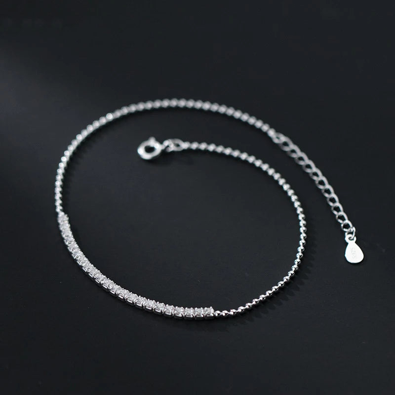 925 Sterling Silver Anklets Zircon Foot Jewelry Chain