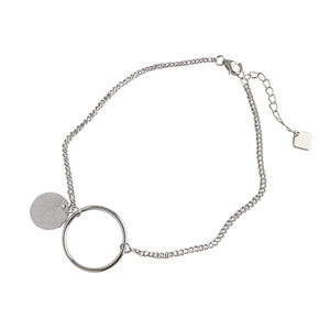 925 Silver Anklet Geometric Round Tag Foot Chain Jewelry Gift