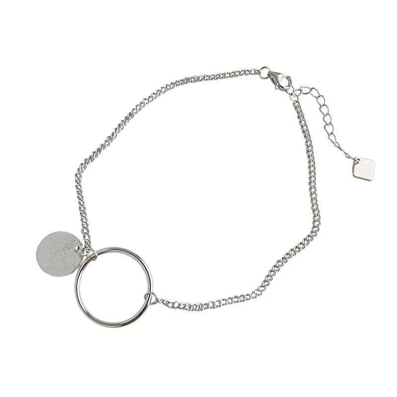 925 Silver Anklet Geometric Round Tag Foot Chain Jewelry Gift