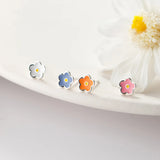 925 Silver Asymmetric Flowers Mini Stud Earrings Women Student Gift