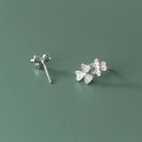 925 Silver Asymmetric Trefoil Stud Earrings Zircon Studs Women Girls