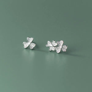925 Silver Asymmetric Trefoil Stud Earrings Zircon Studs Women Girls