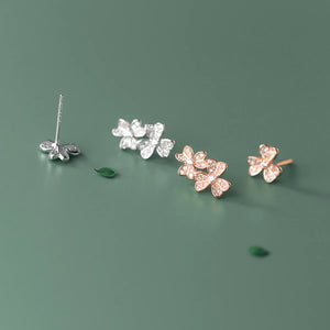 925 Silver Asymmetric Trefoil Stud Earrings Zircon Studs Women Girls