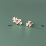 925 Silver Asymmetric Trefoil Stud Earrings Zircon Studs Women Girls