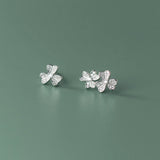 925 Silver Asymmetric Trefoil Stud Earrings Zircon Studs Women Girls