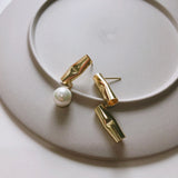925 Silver Asymmetry Earring Tube Pearl Studs OL Style
