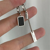 925 Silver Long Square Drop Earrings Asymmetry Women Wedding Party Jewelry
