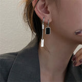 925 Silver Long Square Drop Earrings Asymmetry Women Wedding Party Jewelry