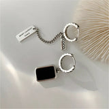 925 Silver Long Square Drop Earrings Asymmetry Women Wedding Party Jewelry