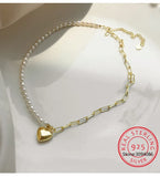 925 Silver Natural Pearl Heart Pendant Necklace Women