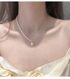 925 Silver Natural Pearl Heart Pendant Necklace Women