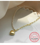925 Silver Natural Pearl Heart Pendant Necklace Women