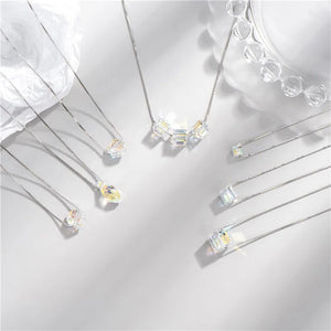 925 Silver Austrian Crystal Pendant Necklace Wedding Party Jewelry