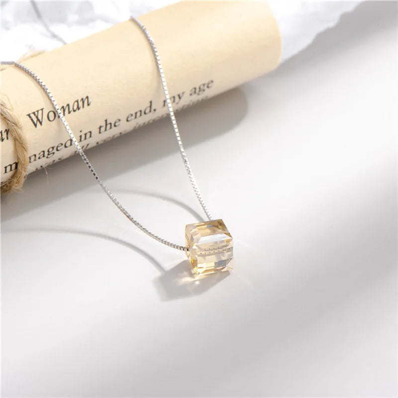 925 Silver Crystal Champagne Pendant Necklace Women's Fine Jewelry