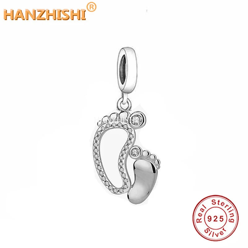 925 Sterling Silver Baby Footprint Dangle Charms Beads for Bracelets