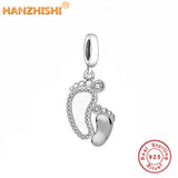 925 Sterling Silver Baby Footprint Dangle Charms Beads for Bracelets