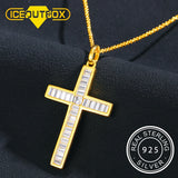 925 Silver Baguette Cross Pendant Iced CZ Womens Necklace