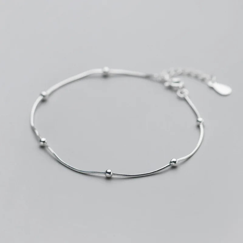 925 Silver Ball Beads Snake Chain Bracelet for Women
