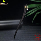 925 Silver Bamboo Leaf Ebony Hair Sticks 18k Plating Jade Beads Hanfu Hairpin