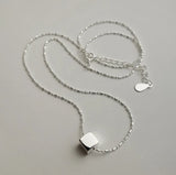 925 Silver Bead Chain Sugar Cube Pendant Necklace Platinum Plated