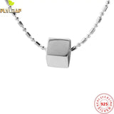 925 Silver Bead Chain Sugar Cube Pendant Necklace Platinum Plated
