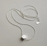 925 Silver Bead Chain Sugar Cube Pendant Necklace Platinum Plated