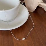 925 Silver Bead Chain Sugar Cube Pendant Necklace Platinum Plated