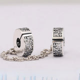 925 Sterling Silver Safety Chain Clip Bead Charm for Bracelet DIY Jewelry