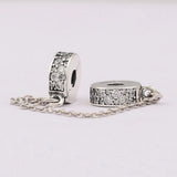 925 Sterling Silver Safety Chain Clip Bead Charm for Bracelet DIY Jewelry