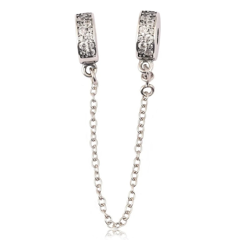925 Sterling Silver Safety Chain Clip Bead Charm for Bracelet DIY Jewelry