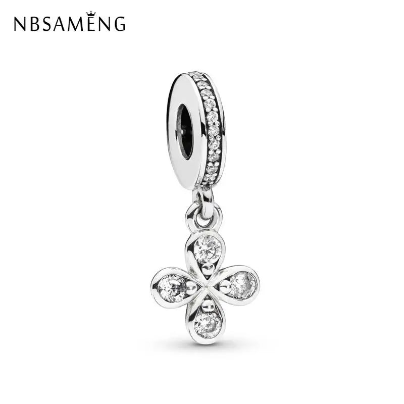 925 Silver Clover Flower Crystal Pendant Bead Charms for Bracelets Necklaces