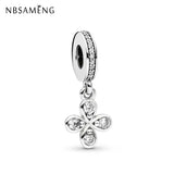 925 Silver Clover Flower Crystal Pendant Bead Charms for Bracelets Necklaces