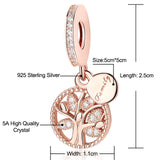925 Silver Bead Family Rose Tree Dangle Pendant Charm for Bracelet DIY