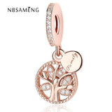 925 Silver Bead Family Rose Tree Dangle Pendant Charm for Bracelet DIY