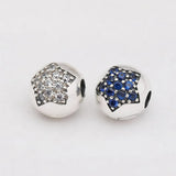 925 Sterling Silver Bead Full cz Star Stopper Safety Lock Clip Charm