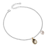 925 Silver Beads Anklet Geometric Oval Charms Leg Bracelet