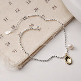 925 Silver Beads Anklet Geometric Oval Charms Leg Bracelet