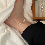 925 Silver Beads Anklet Geometric Oval Charms Leg Bracelet