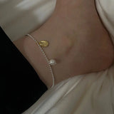 925 Silver Beads Anklet Geometric Oval Charms Leg Bracelet