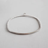 925 Silver Beads Bracelet, Hollow Tube Elastic Rope Bangles