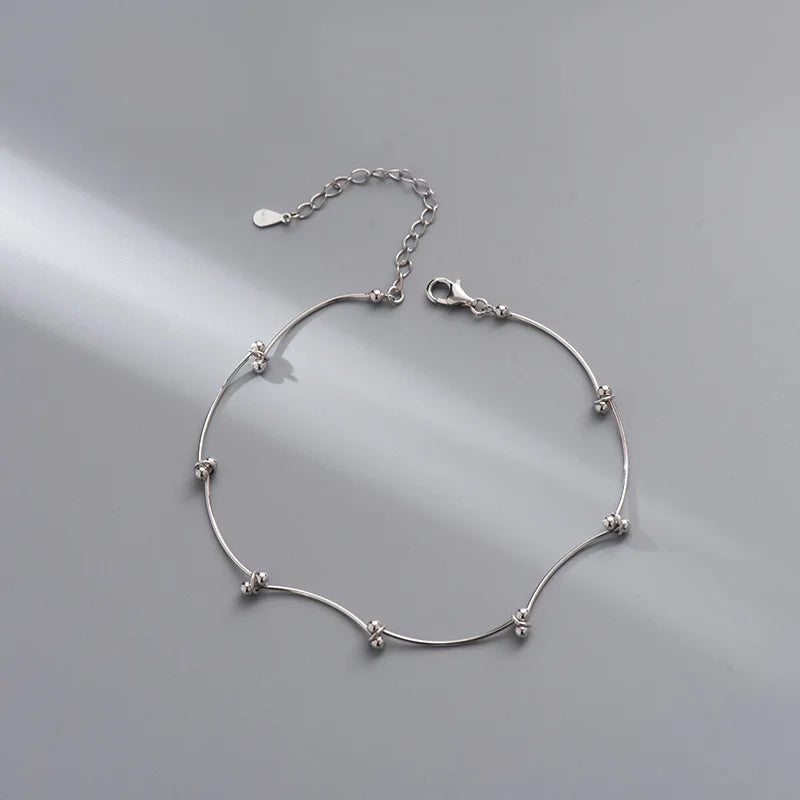 925 Silver Line Stitching Anklet Snake Chain Foot Chain Women's Bracelet