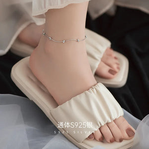 925 Silver Line Stitching Anklet Snake Chain Foot Chain Women's Bracelet